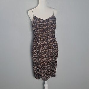 Mini bodycon floral dress with rusching